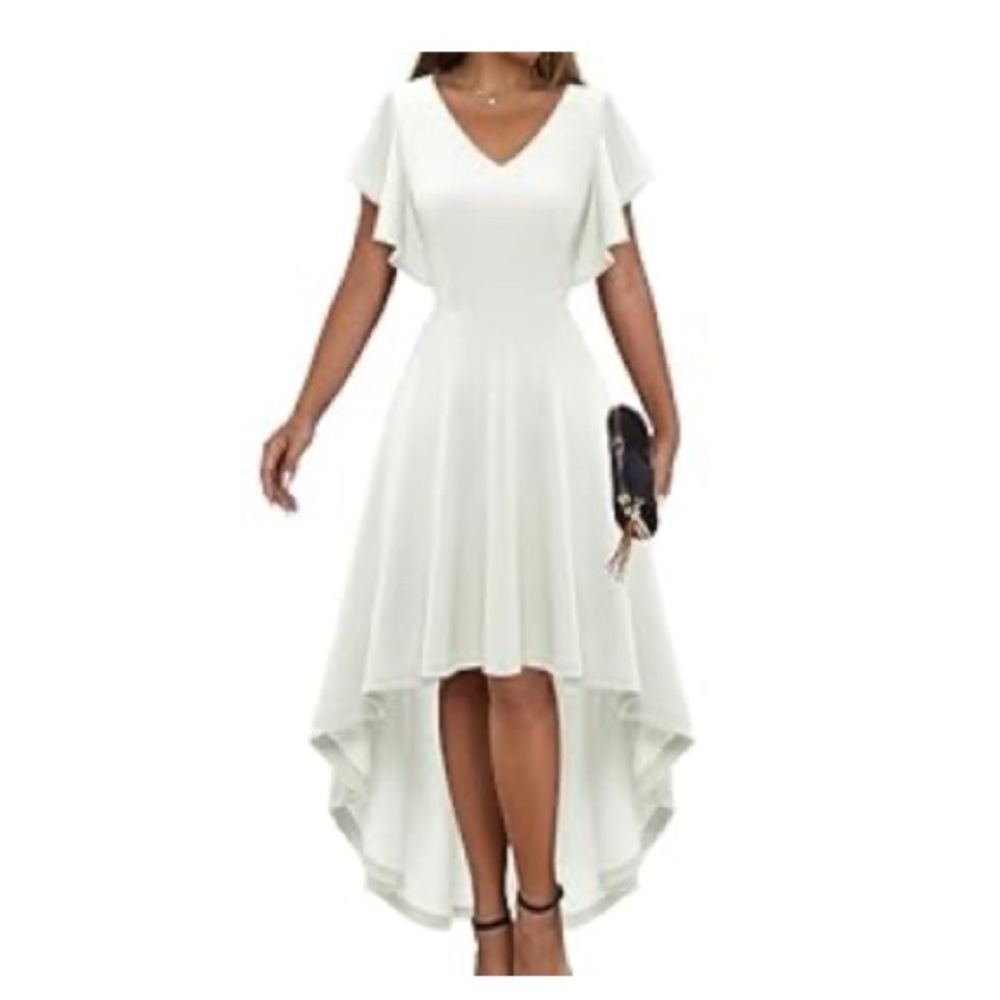 Elegant White V-Neck Women's Dress
